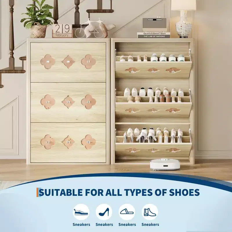Commode Meuble à chaussures avec 6/4/3 tiroirs basculants, meuble à chaussures fin et discret avec étagères réglables et poignées diamant, meuble d'entrée autoportant