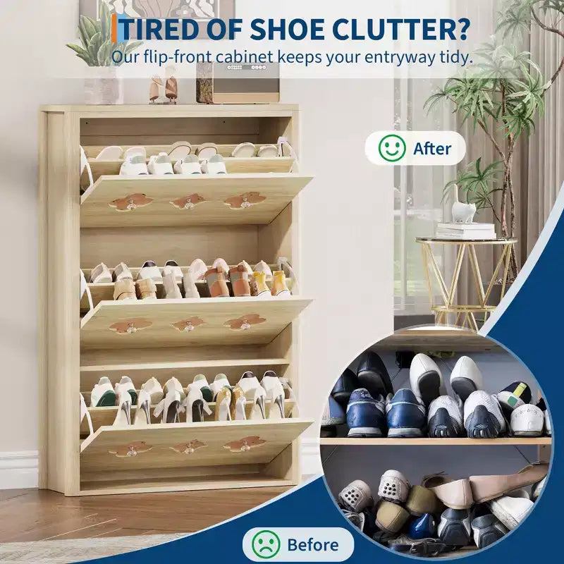 Commode Meuble à chaussures avec 6/4/3 tiroirs basculants, meuble à chaussures fin et discret avec étagères réglables et poignées diamant, meuble d'entrée autoportant