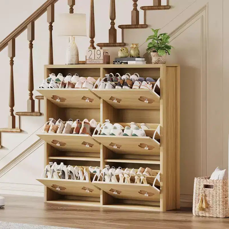 Commode Meuble à chaussures avec 6/4/3 tiroirs basculants, meuble à chaussures fin et discret avec étagères réglables et poignées diamant, meuble d'entrée autoportant
