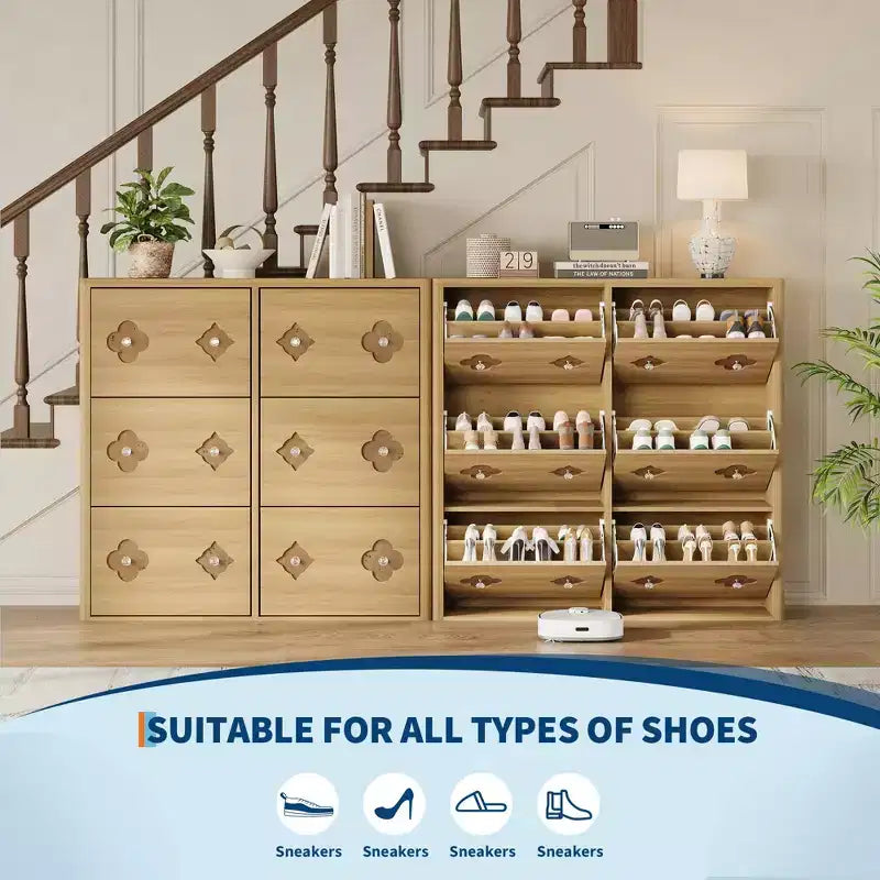 Commode Meuble à chaussures avec 6/4/3 tiroirs basculants, meuble à chaussures fin et discret avec étagères réglables et poignées diamant, meuble d'entrée autoportant