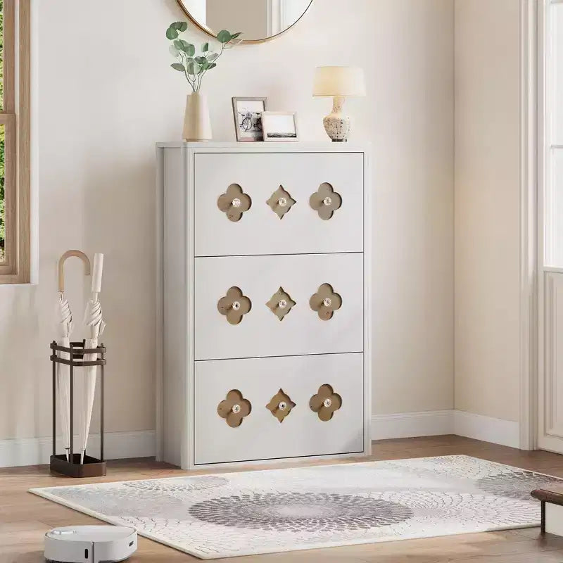 Commode Meuble à chaussures avec 6/4/3 tiroirs basculants, meuble à chaussures fin et discret avec étagères réglables et poignées diamant, meuble d'entrée autoportant