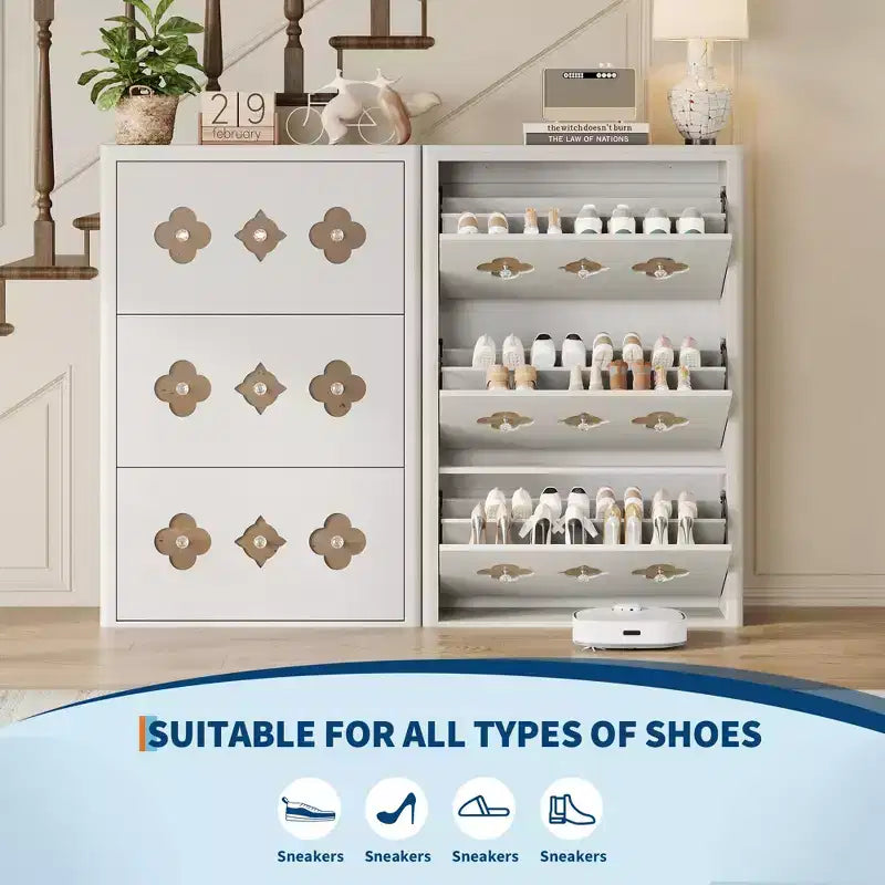 Commode Meuble à chaussures avec 6/4/3 tiroirs basculants, meuble à chaussures fin et discret avec étagères réglables et poignées diamant, meuble d'entrée autoportant