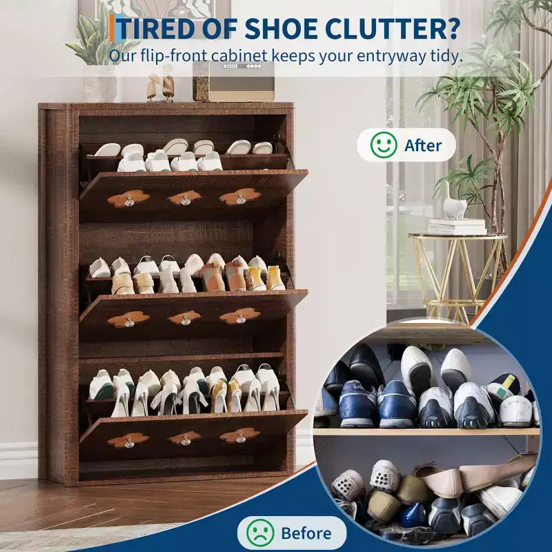Commode Meuble à chaussures avec 6/4/3 tiroirs basculants, meuble à chaussures fin et discret avec étagères réglables et poignées diamant, meuble d'entrée autoportant