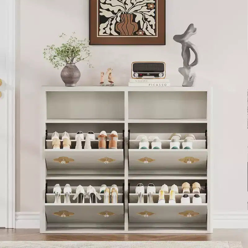 Commode Meuble à chaussures avec 6/4/3 tiroirs basculants, meuble à chaussures fin et discret avec étagères réglables et poignées diamant, meuble d'entrée autoportant