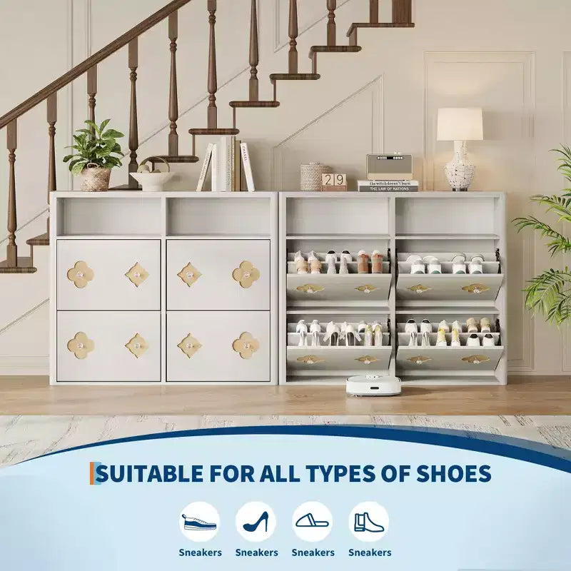 Commode Meuble à chaussures avec 6/4/3 tiroirs basculants, meuble à chaussures fin et discret avec étagères réglables et poignées diamant, meuble d'entrée autoportant