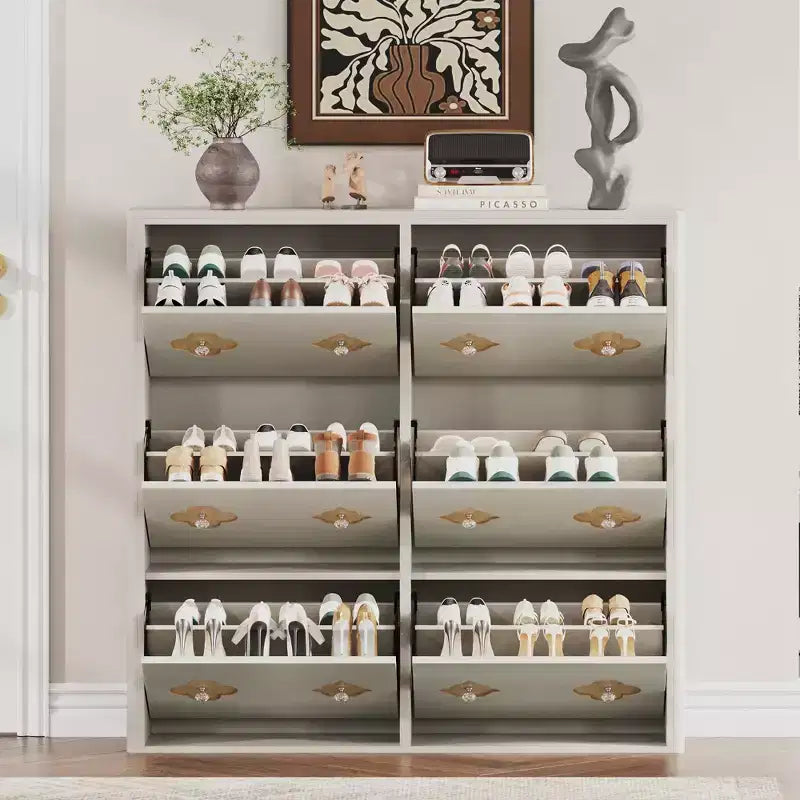 Commode Meuble à chaussures avec 6/4/3 tiroirs basculants, meuble à chaussures fin et discret avec étagères réglables et poignées diamant, meuble d'entrée autoportant