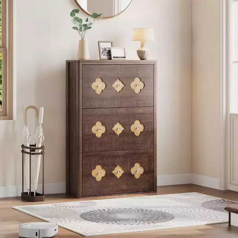 Commode Meuble à chaussures avec 6/4/3 tiroirs basculants, meuble à chaussures fin et discret avec étagères réglables et poignées diamant, meuble d'entrée autoportant