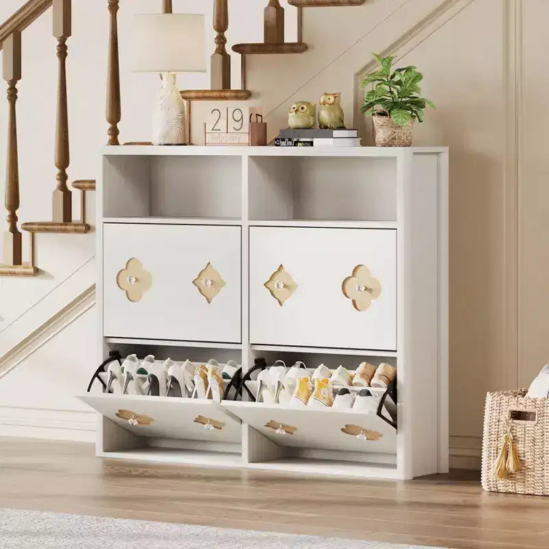 Commode Meuble à chaussures avec 6/4/3 tiroirs basculants, meuble à chaussures fin et discret avec étagères réglables et poignées diamant, meuble d'entrée autoportant