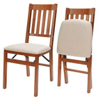 Stackmore Arts and Craft Wooden Folding Chairs w/ Padded Seats, Cherry, Set of 2