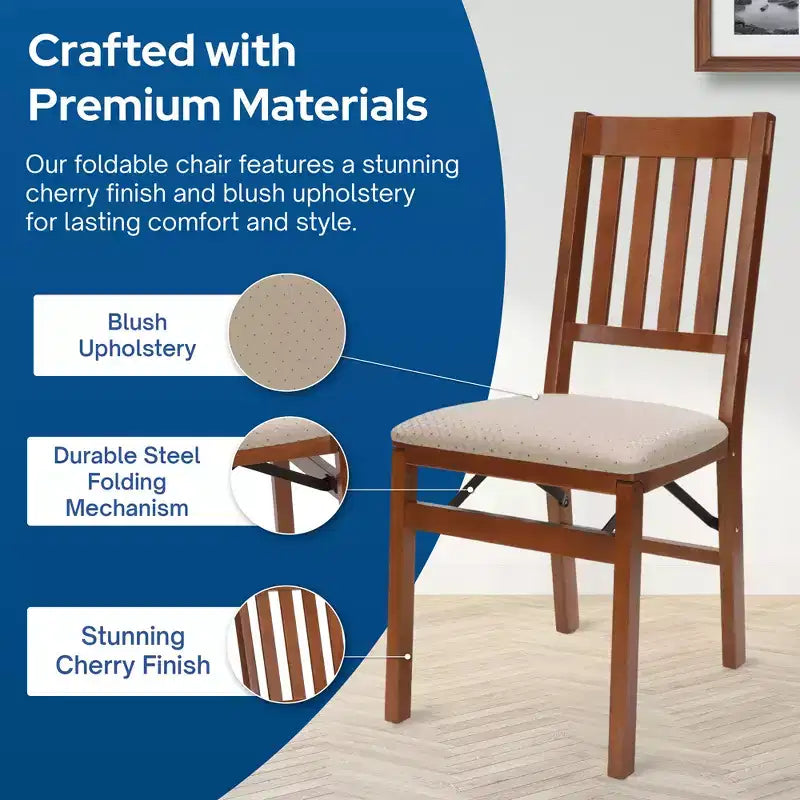 Chaises pliantes en bois Stackmore Arts and Craft avec sièges rembourrés, cerisier, lot de 2