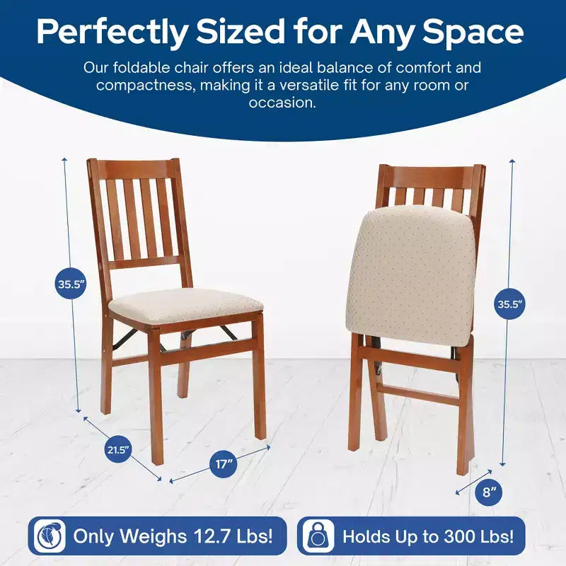 Chaises pliantes en bois Stackmore Arts and Craft avec sièges rembourrés, cerisier, lot de 2