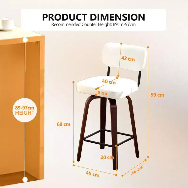 Tabourets de bar à hauteur de comptoir pivotants à 360°, ensemble de 2