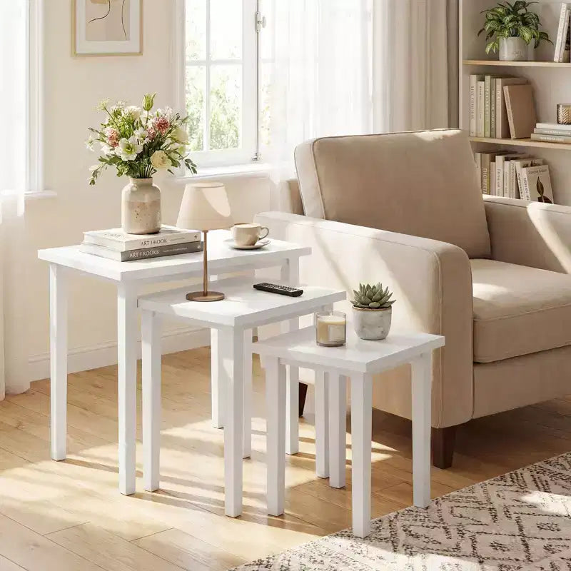 Lot de 3 tables d'appoint gigognes rectangulaires Costway style ferme pour salon