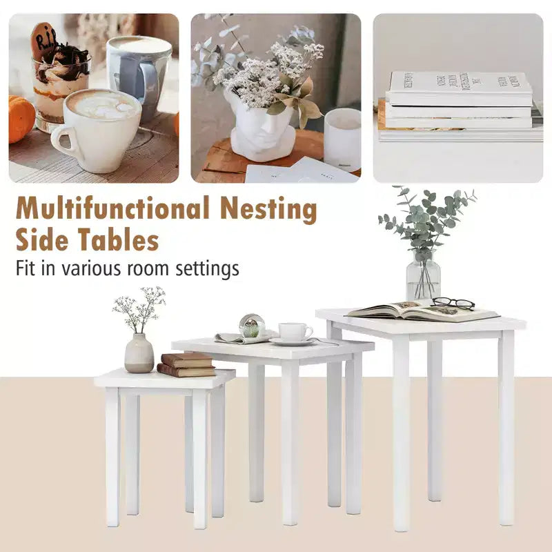 Lot de 3 tables d'appoint gigognes rectangulaires Costway style ferme pour salon