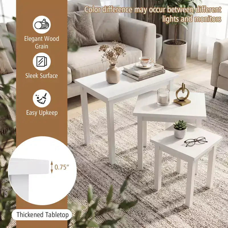 Lot de 3 tables d'appoint gigognes rectangulaires Costway style ferme pour salon