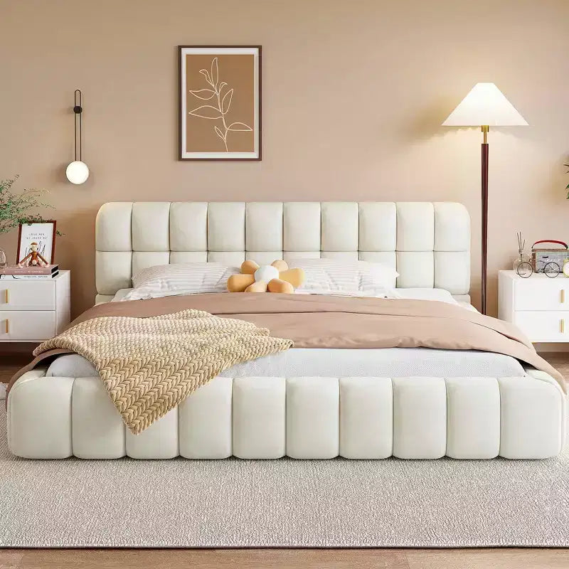 MAYEERTY Linen Upholstered Platform Bed with Elegant Design, Sturdy Stable Frame & Easy Assembly
