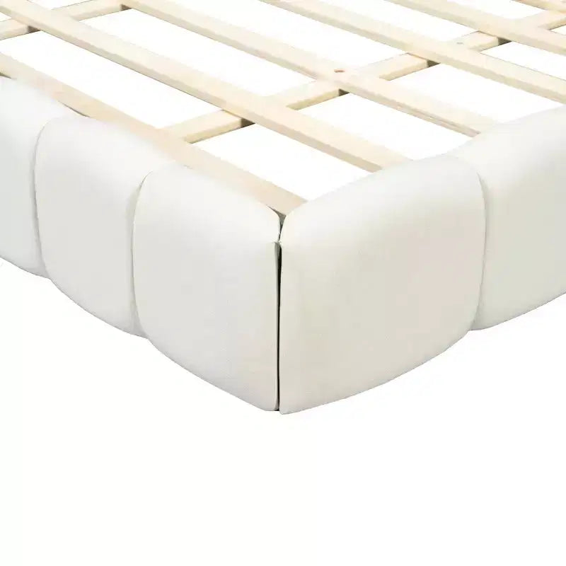 Lit plateforme rembourré en lin MAYEERTY avec design élégant, cadre robuste et stable et montage facile