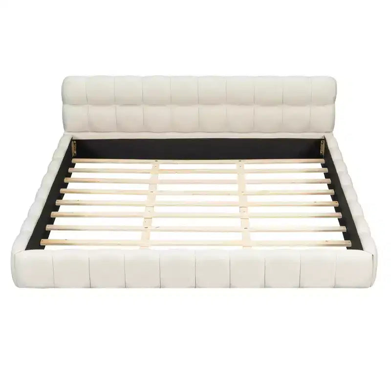 Lit plateforme rembourré en lin MAYEERTY avec design élégant, cadre robuste et stable et montage facile