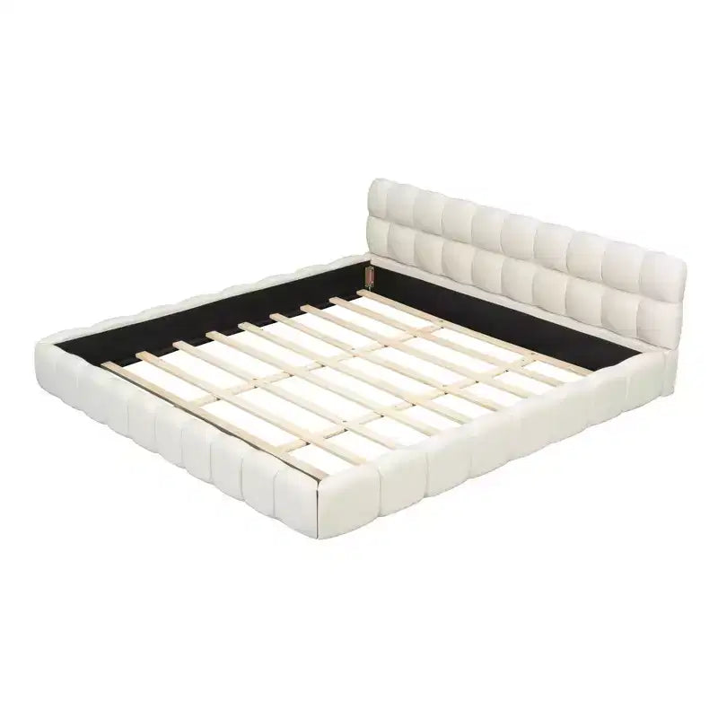 Lit plateforme rembourré en lin MAYEERTY avec design élégant, cadre robuste et stable et montage facile