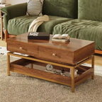 Fun little toys brand Coffee Tables for Living Room,39.4 Modern Coffee Table with 2 Drawers and Open Shelf, Wood Center Table with Storage