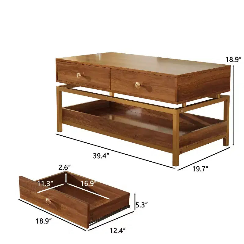 Jolies petites tables basses de marque pour salon, table basse moderne de 100 cm avec 2 tiroirs et étagère ouverte, table basse en bois avec rangement