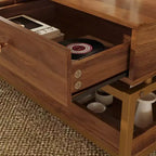 Jolies petites tables basses de marque pour salon, table basse moderne de 100 cm avec 2 tiroirs et étagère ouverte, table basse en bois avec rangement