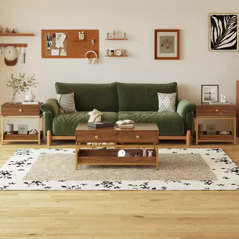 Jolies petites tables basses de marque pour salon, table basse moderne de 100 cm avec 2 tiroirs et étagère ouverte, table basse en bois avec rangement