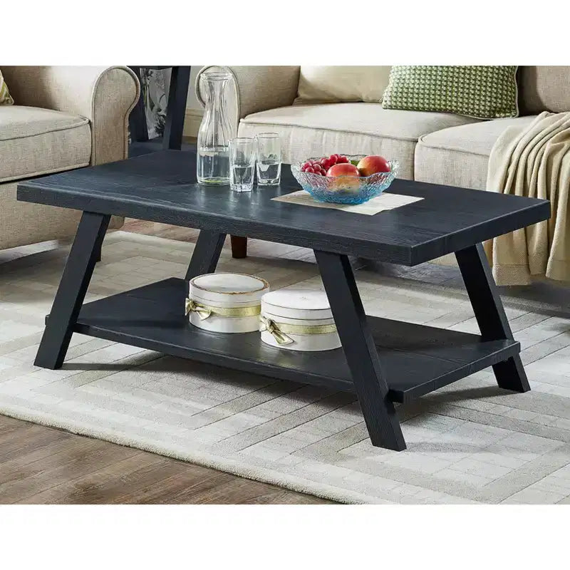 Fun little toys brand Athens Contemporary Replicated Wood Shelf Coffee Table in Black Finish