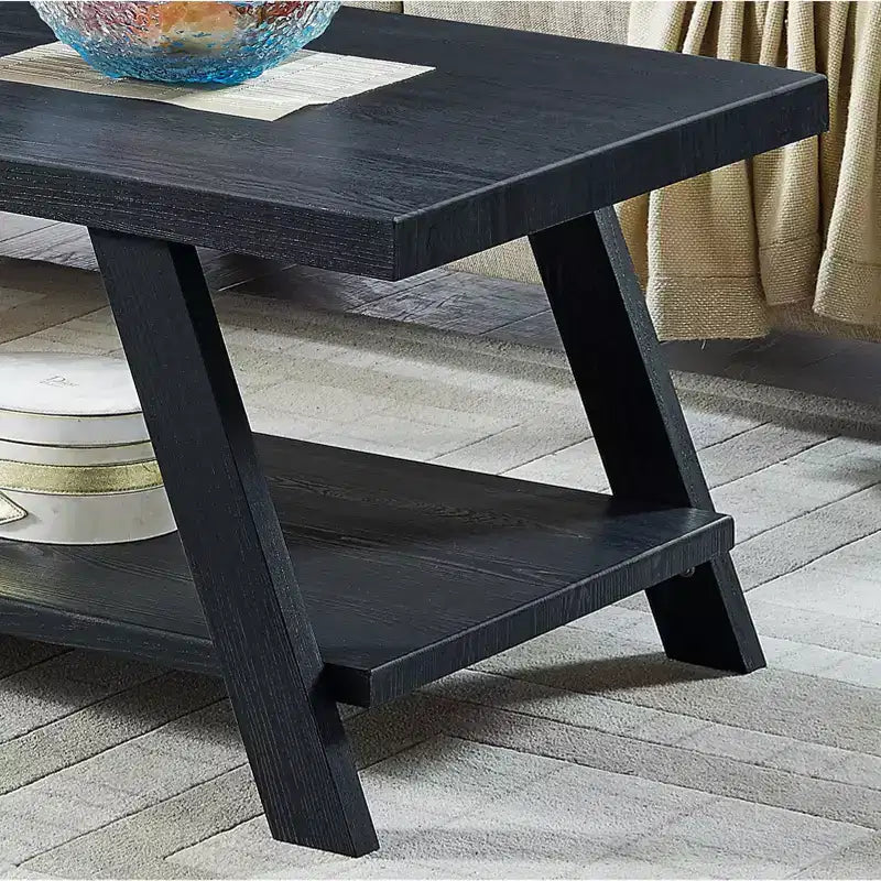 Petite marque de jouets amusants Table basse de style bois répliqué contemporain d'Athènes, finition noire