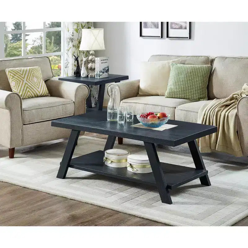 Petite marque de jouets amusants Table basse de style bois répliqué contemporain d'Athènes, finition noire