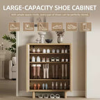 Meuble à chaussures 5 niveaux avec porte cannelée, organisateur de rangement de chaussures pour entrée avec 4 étagères réglables, autoportant étroit