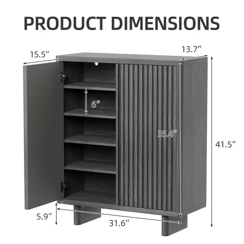 Meuble à chaussures 5 niveaux avec porte cannelée, organisateur de rangement de chaussures pour entrée avec 4 étagères réglables, autoportant étroit