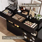 Meuble de bar à café de 55" avec 3 tiroirs et 3 portes, buffet de rangement de cuisine pour salle à manger, salon
