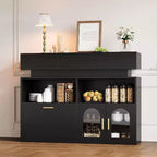 Meuble de bar à café de 55" avec 3 tiroirs et 3 portes, buffet de rangement de cuisine pour salle à manger, salon