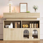Meuble de bar à café de 55" avec 3 tiroirs et 3 portes, buffet de rangement de cuisine pour salle à manger, salon