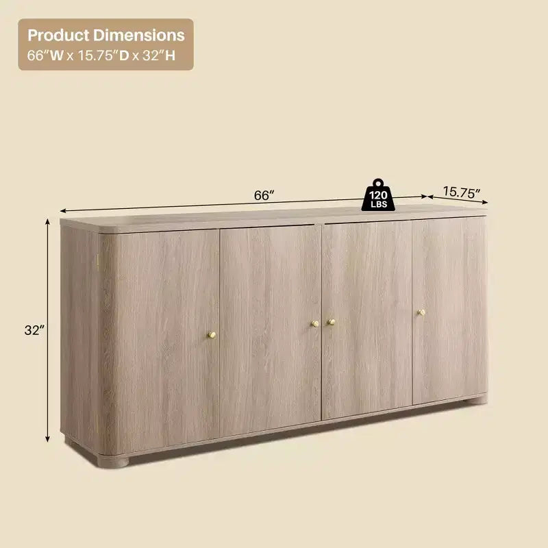 Meuble TV moderne de 66 po, centre de divertissement avec rangement, console média avec 4 portes et 6 étagères réglables, meuble TV pour salon, chambre à coucher