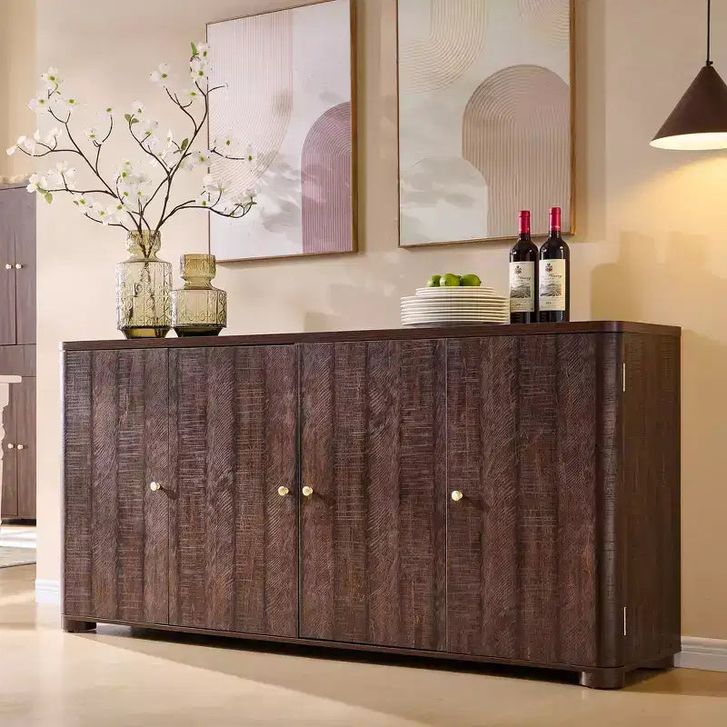Meuble TV moderne de 66 po, centre de divertissement avec rangement, console média avec 4 portes et 6 étagères réglables, meuble TV pour salon, chambre à coucher