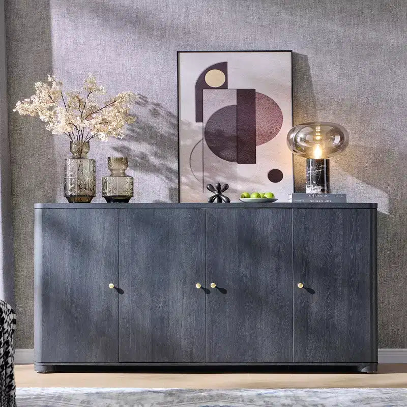 Meuble TV moderne de 66 po, centre de divertissement avec rangement, console média avec 4 portes et 6 étagères réglables, meuble TV pour salon, chambre à coucher