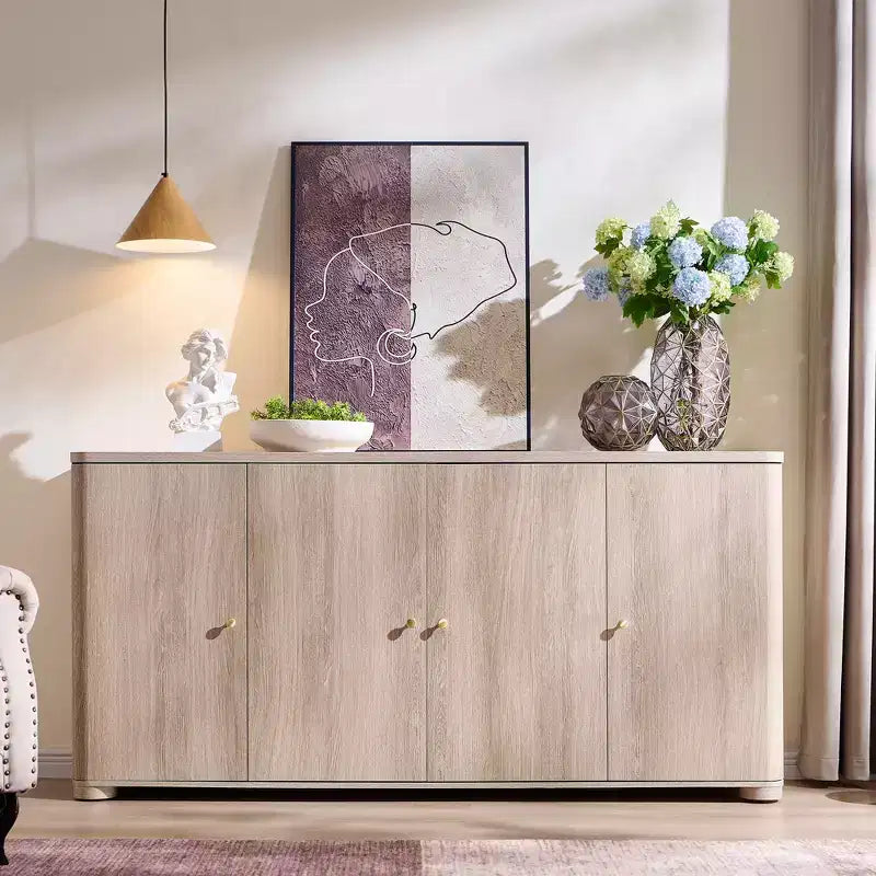 Meuble TV moderne de 66 po, centre de divertissement avec rangement, console média avec 4 portes et 6 étagères réglables, meuble TV pour salon, chambre à coucher