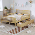 Full Wood Platform Bed with Guardrails and 2 Storage Drawers, Natural