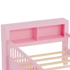 Lit jumeau avec tête de lit avec rangement, 2 tiroirs de rangement et barrières de sécurité, rose