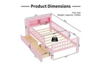 Lit jumeau avec tête de lit avec rangement, 2 tiroirs de rangement et barrières de sécurité, rose