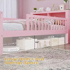 Lit jumeau avec tête de lit avec rangement, 2 tiroirs de rangement et barrières de sécurité, rose