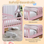 Lit jumeau avec tête de lit avec rangement, 2 tiroirs de rangement et barrières de sécurité, rose