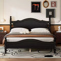 Queen Wood Platform Bed Frame, Retro Style Bed with Slat Support, Black