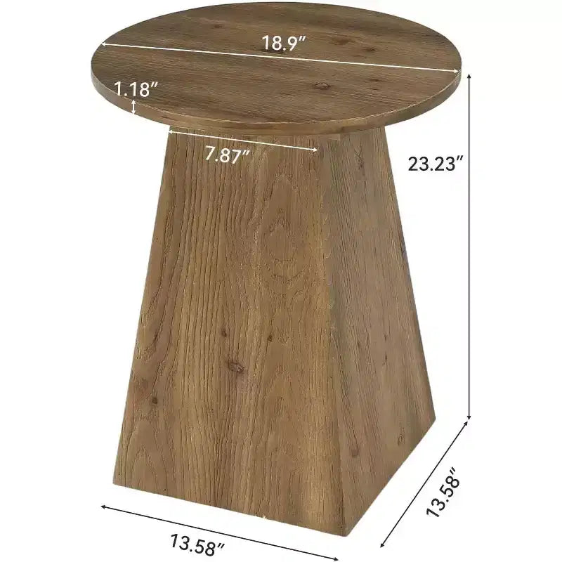 Table d'appoint en bois massif Lantine, Table d'appoint ronde de 48 cm avec base trapézoïdale pour petits espaces, Salon, Montage facile, Marron