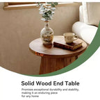 Table d'appoint en bois massif Lantine, Table d'appoint ronde de 48 cm avec base trapézoïdale pour petits espaces, Salon, Montage facile, Marron