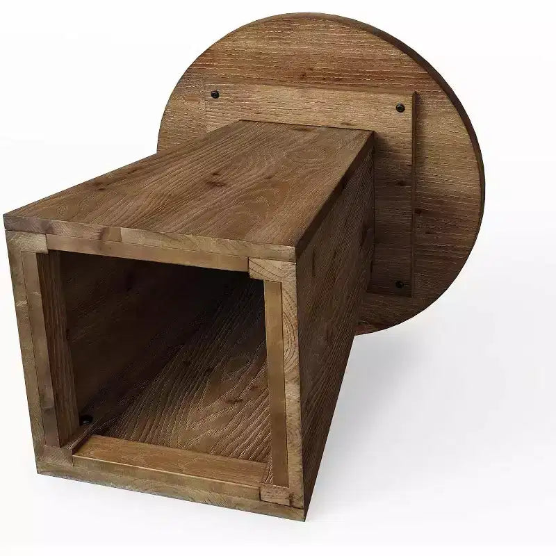 Table d'appoint en bois massif Lantine, Table d'appoint ronde de 48 cm avec base trapézoïdale pour petits espaces, Salon, Montage facile, Marron