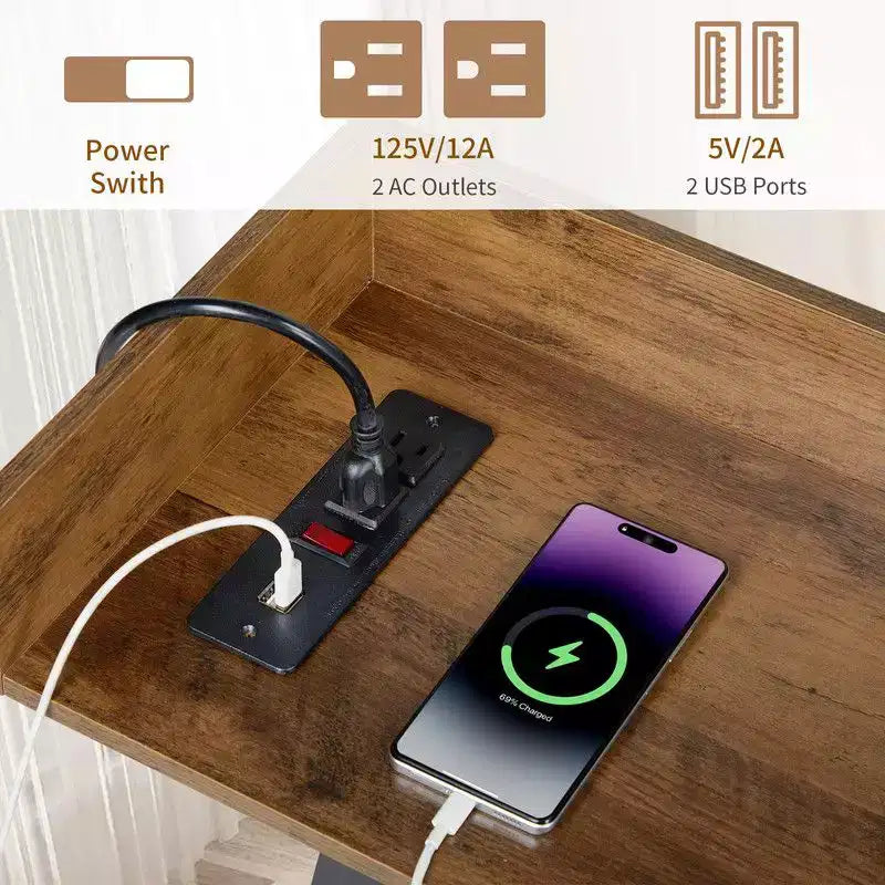 Console extra longue avec 2 prises de courant et ports USB
