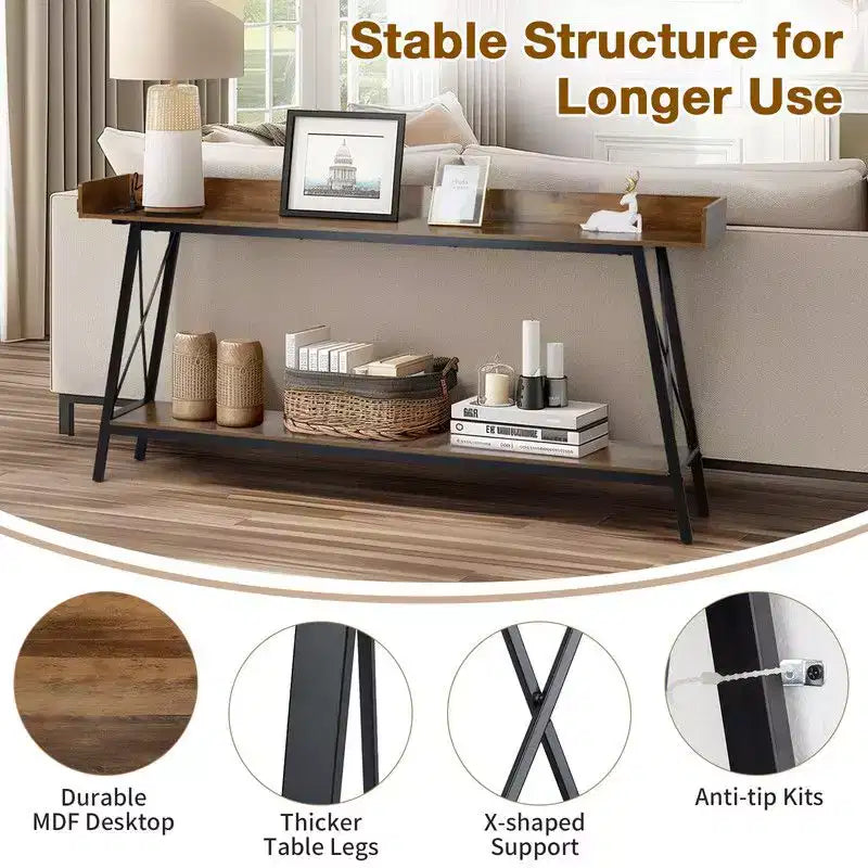 Console extra longue avec 2 prises de courant et ports USB